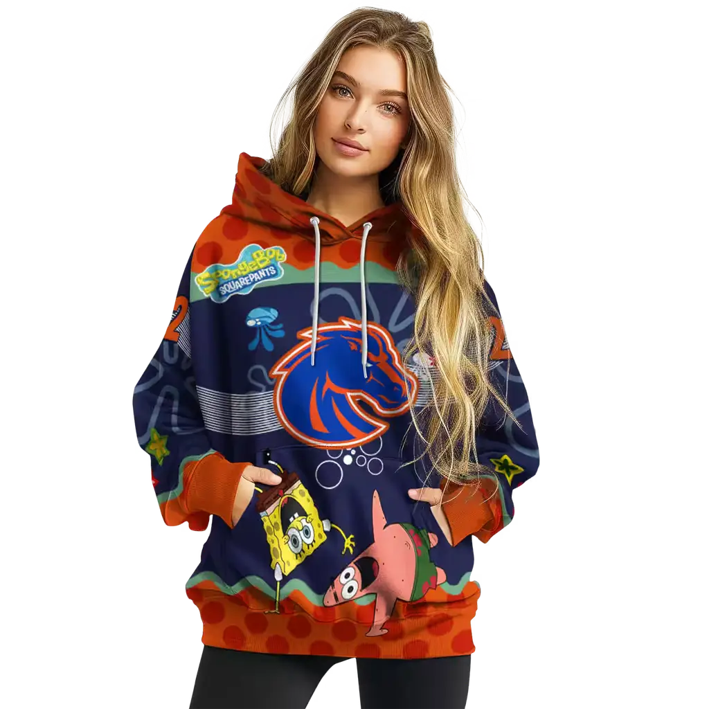 customized boise state broncos spongebob patrick star orange navy hoodie high quality customized boise state broncos spongebob patrick star orange navy hoodie high quality