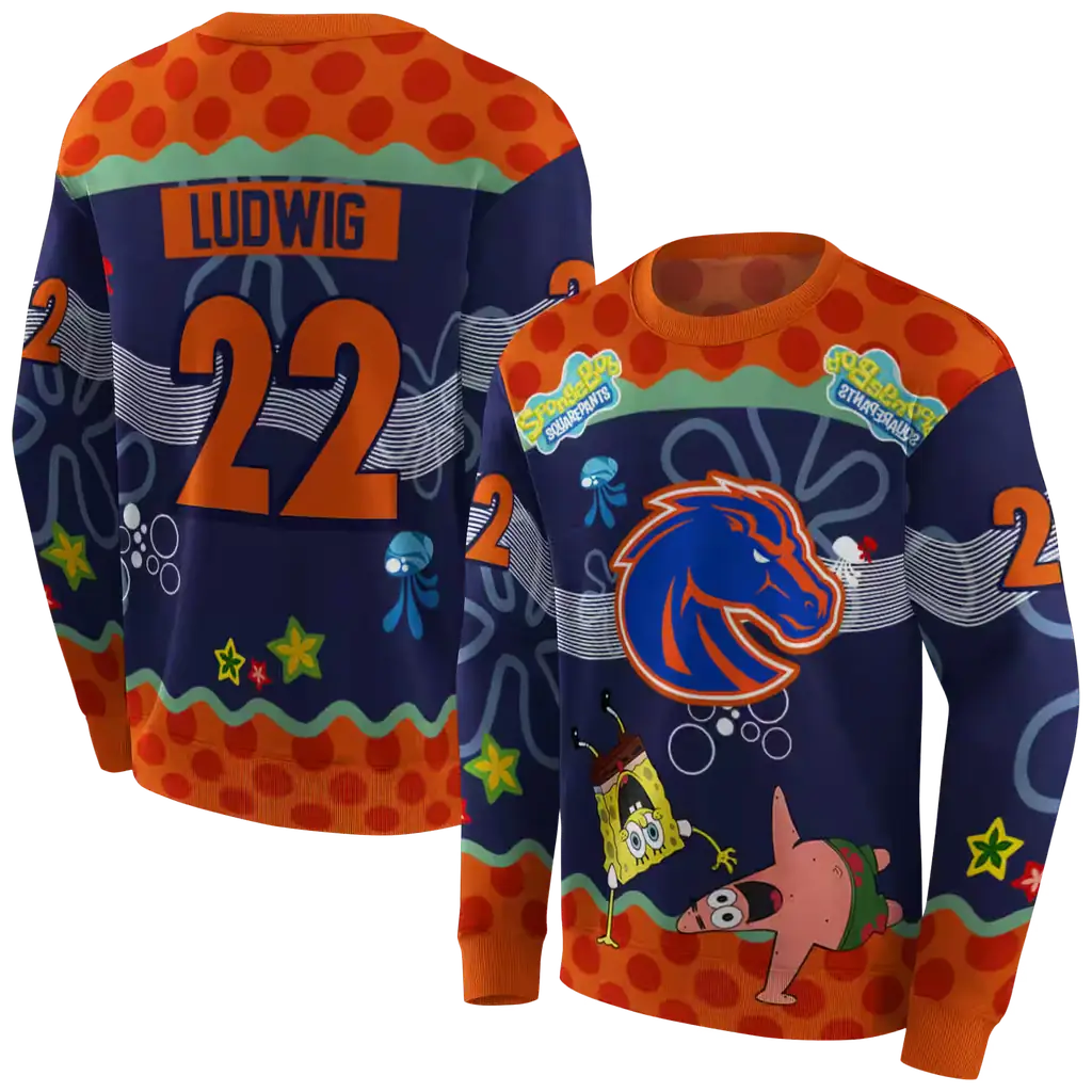customized boise state broncos spongebob patrick star orange navy hoodie premium grade customized boise state broncos spongebob patrick star orange navy hoodie premium grade