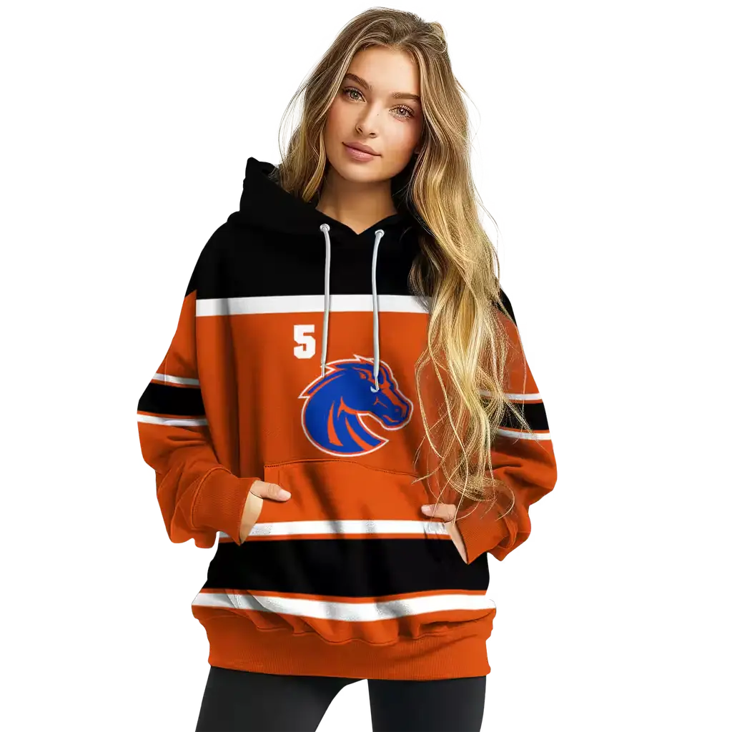 customized boise state broncos striped pattern orange hoodie high quality customized boise state broncos striped pattern orange hoodie high quality