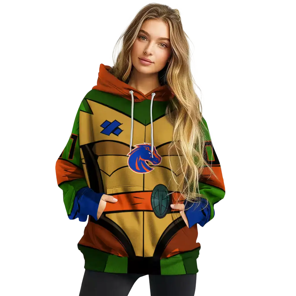 customized boise state broncos superhero armor orange green hoodie high quality customized boise state broncos superhero armor orange green hoodie high quality