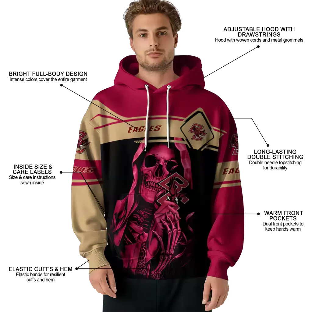 customized boston college eagles grim reaper maroon black hoodie latest model customized boston college eagles grim reaper maroon black hoodie latest model