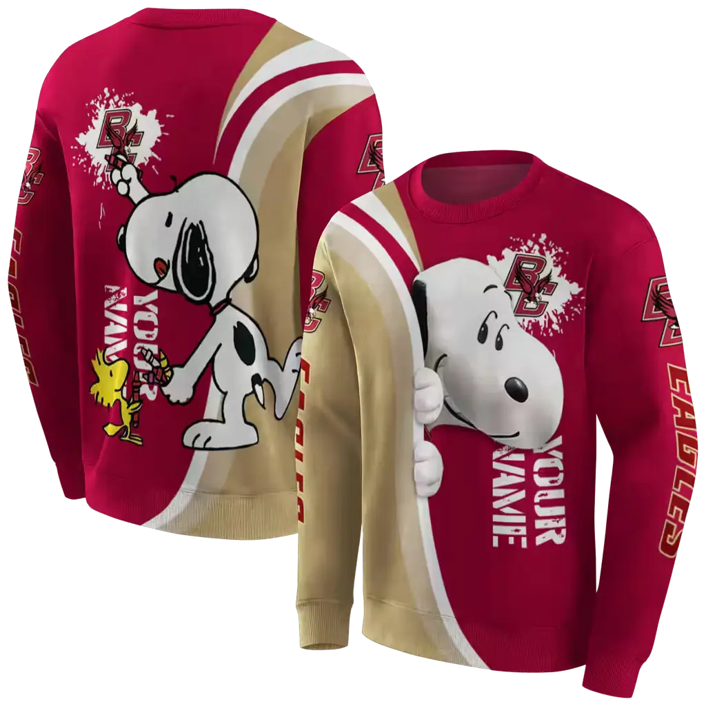 customized boston college eagles peeking snoopy maroon hoodie premium grade customized boston college eagles peeking snoopy maroon hoodie premium grade