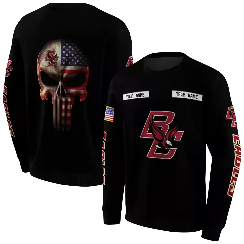 customized boston college eagles punisher skull black hoodie premium grade customized boston college eagles punisher skull black hoodie premium grade