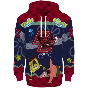 customized boston college eagles spongebob patrick star maroon navy hoodie best selling