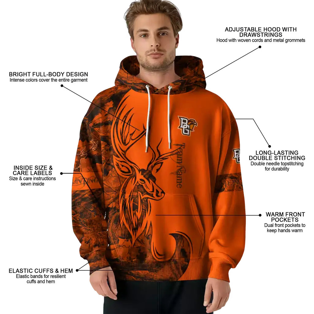 customized bowling green falcons deer silhouette orange hoodie latest model customized bowling green falcons deer silhouette orange hoodie latest model