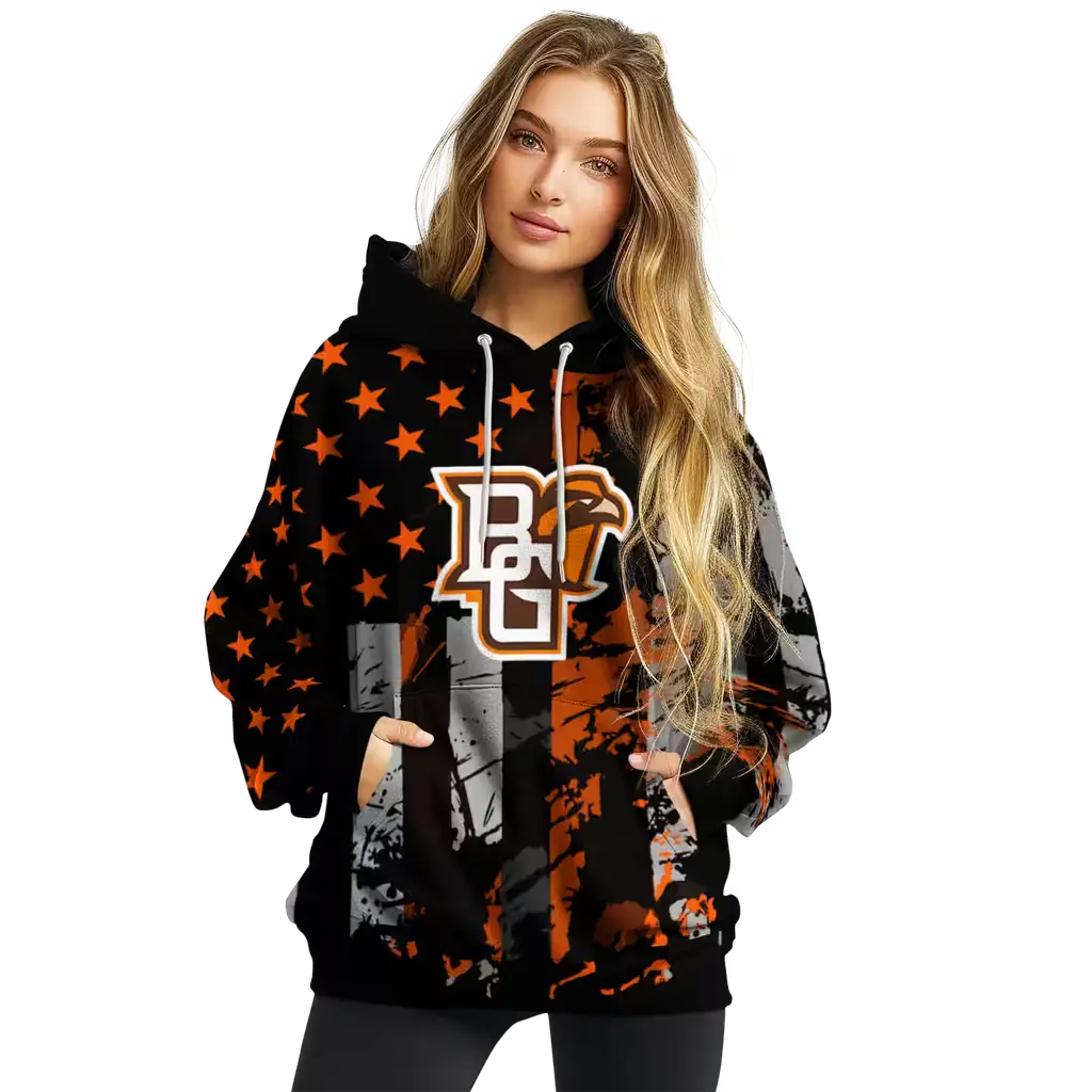 customized bowling green falcons distressed flag orange black hoodie high quality customized bowling green falcons distressed flag orange black hoodie high quality