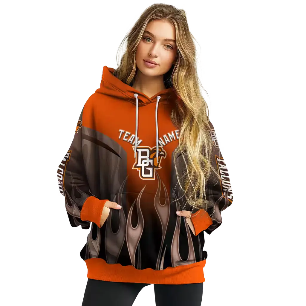 customized bowling green falcons flame design orange hoodie high quality customized bowling green falcons flame design orange hoodie high quality