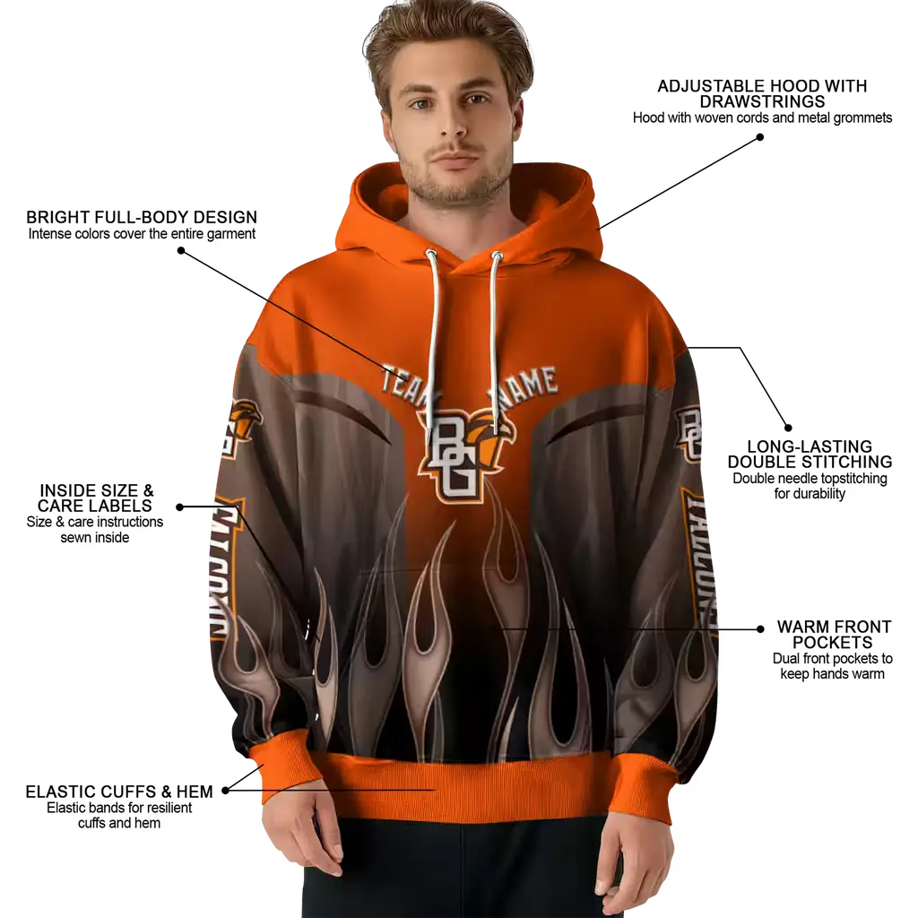 customized bowling green falcons flame design orange hoodie latest model customized bowling green falcons flame design orange hoodie latest model