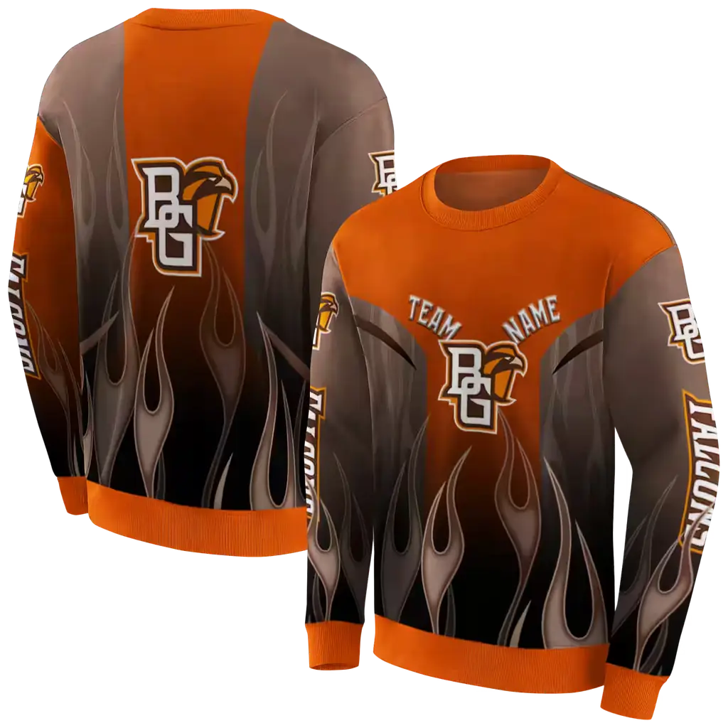 customized bowling green falcons flame design orange hoodie premium grade customized bowling green falcons flame design orange hoodie premium grade