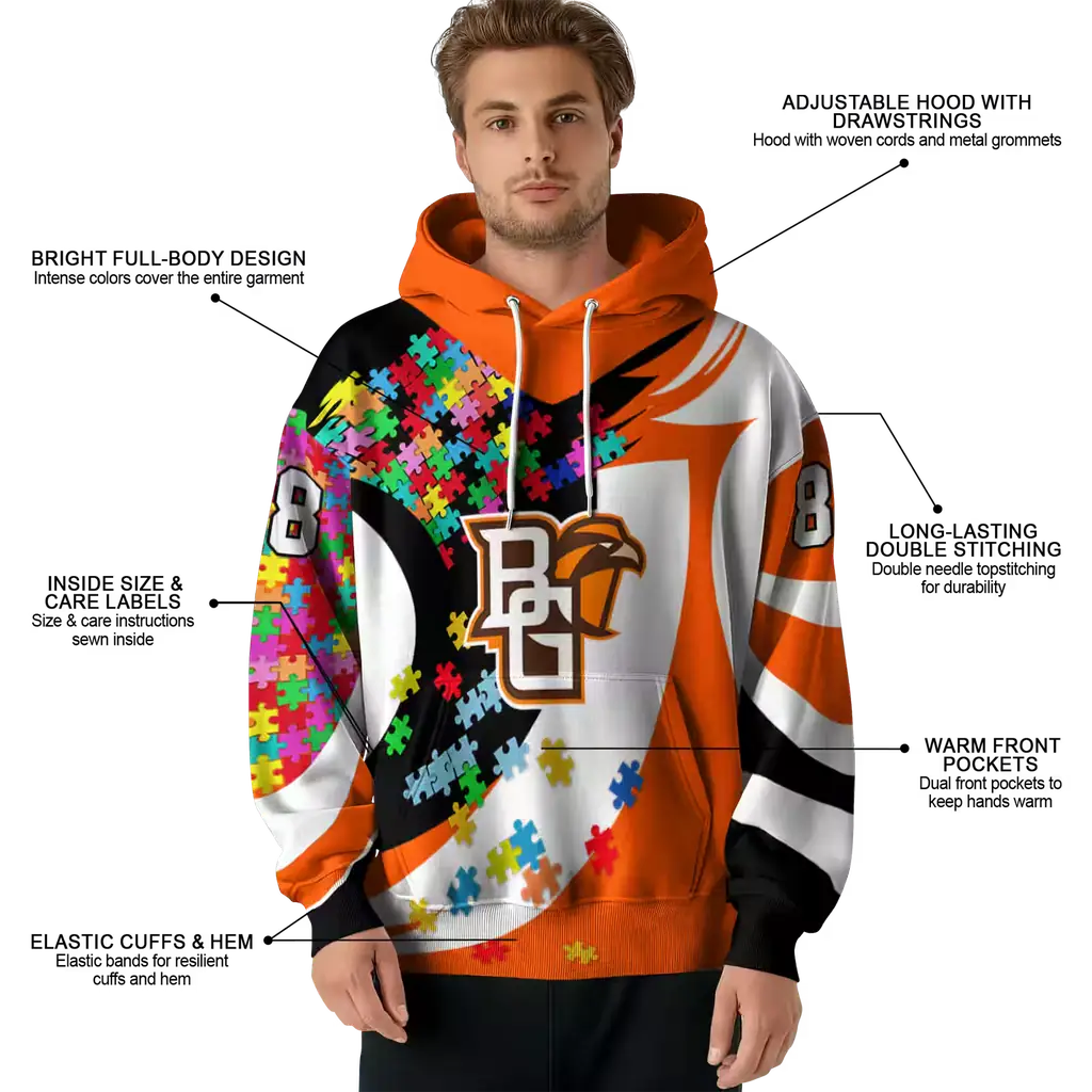 customized bowling green falcons puzzle pieces orange hoodie latest model customized bowling green falcons puzzle pieces orange hoodie latest model
