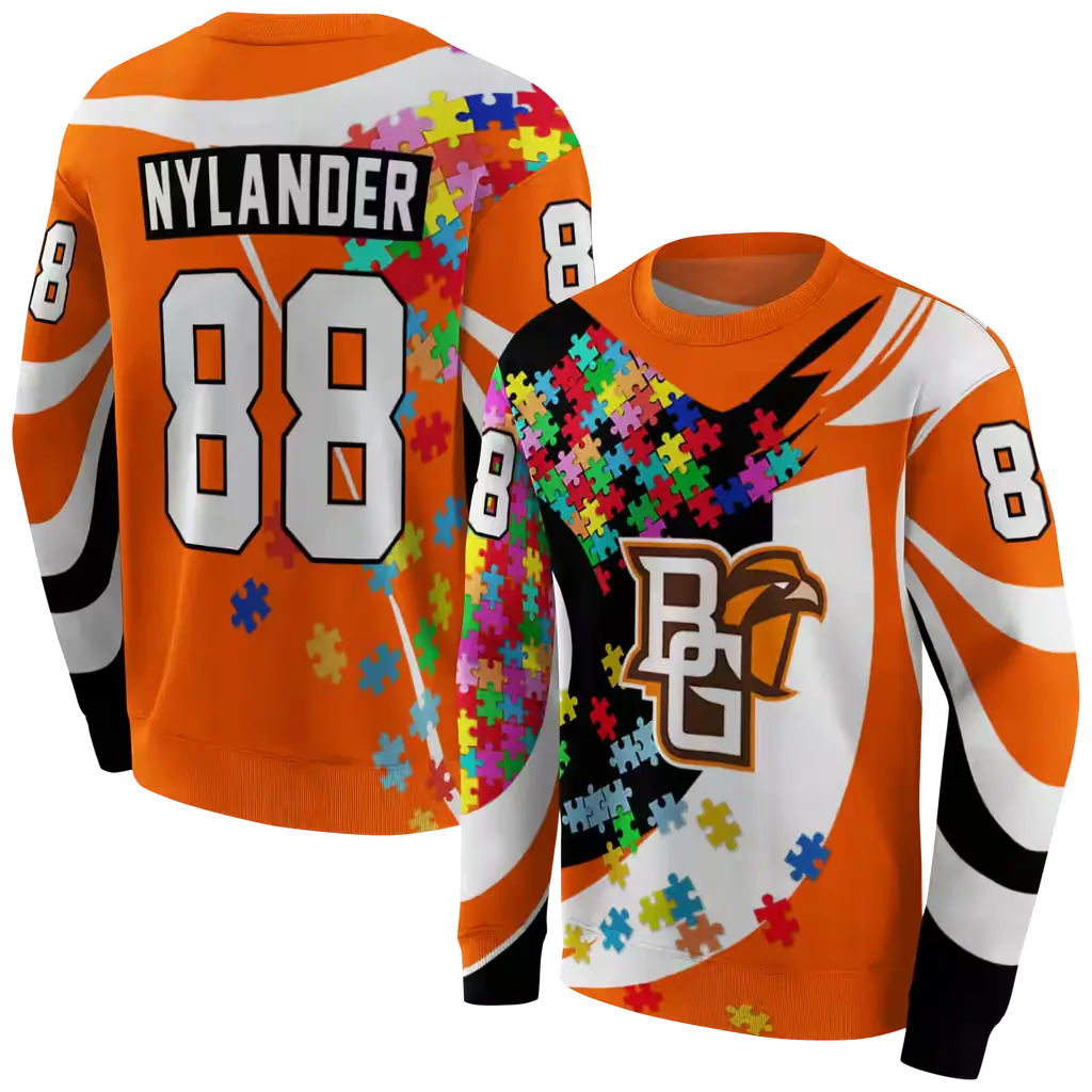 customized bowling green falcons puzzle pieces orange hoodie premium grade customized bowling green falcons puzzle pieces orange hoodie premium grade