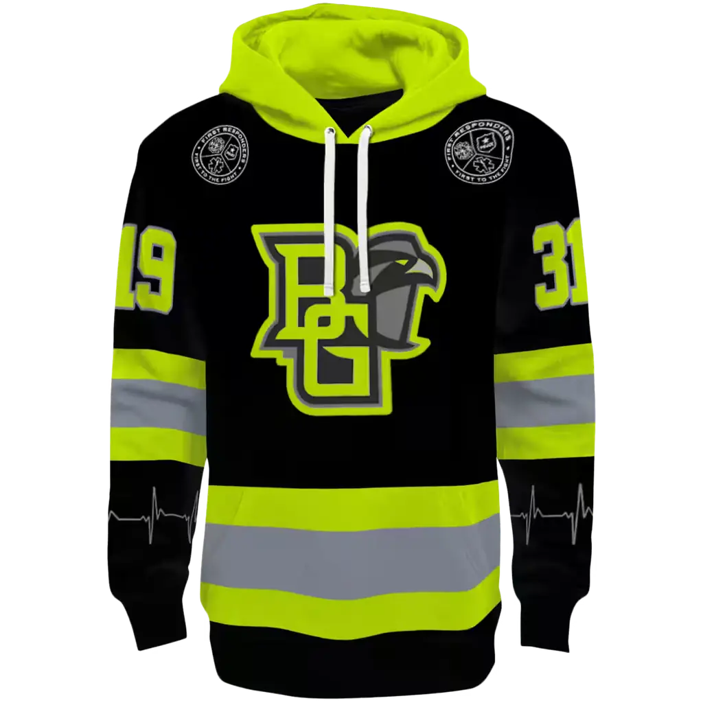customized bowling green falcons safety motif black neon green hoodie best selling customized bowling green falcons safety motif black neon green hoodie best selling