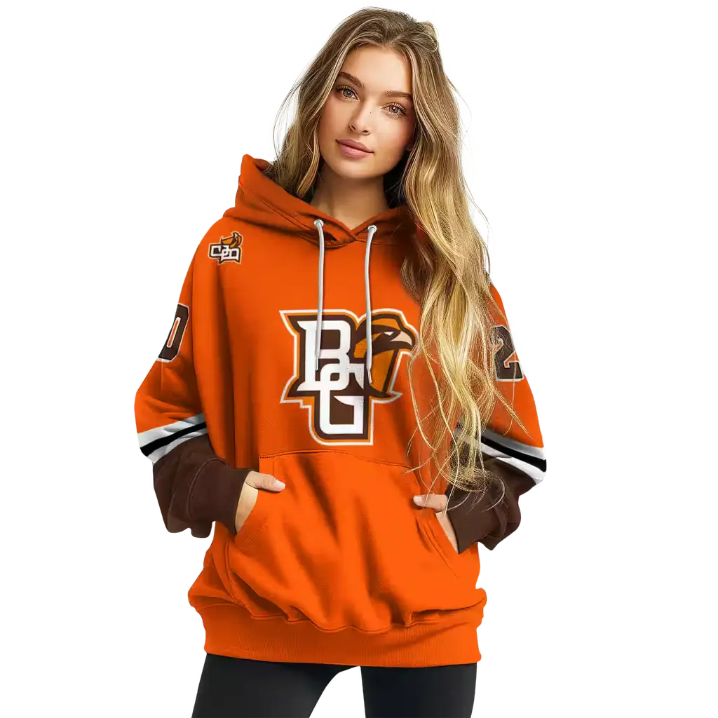customized bowling green falcons striped sleeves orange hoodie high quality customized bowling green falcons striped sleeves orange hoodie high quality