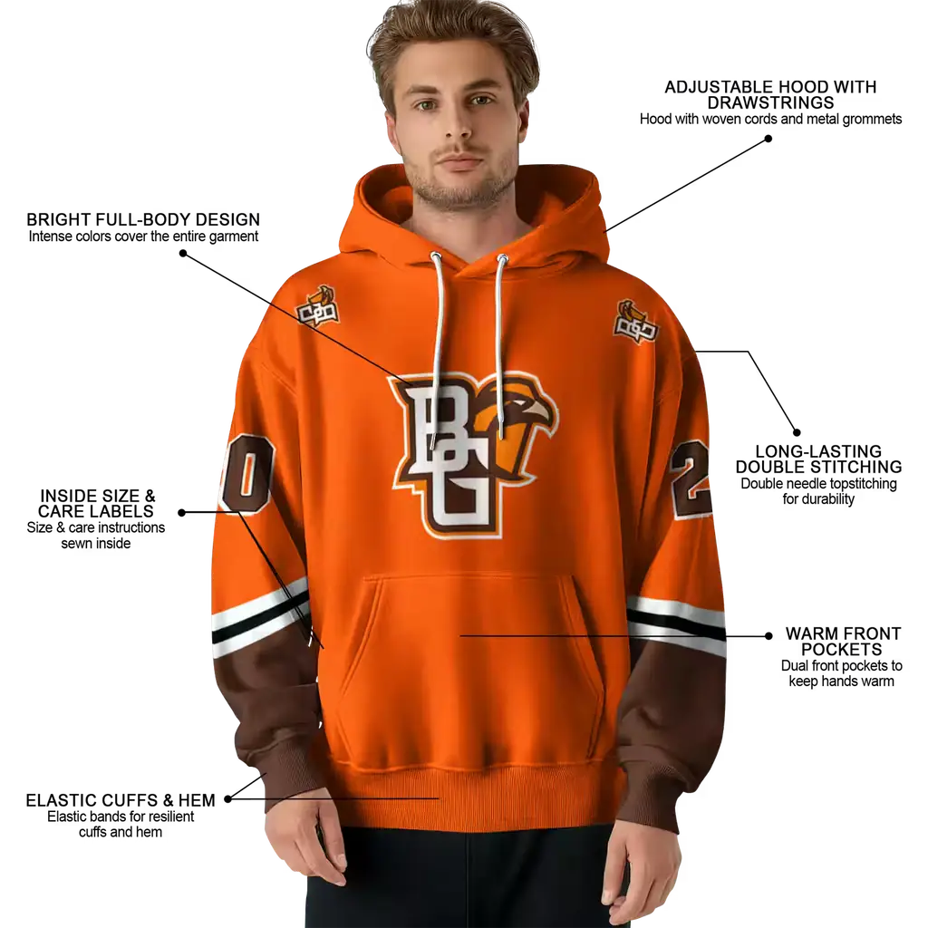 customized bowling green falcons striped sleeves orange hoodie latest model customized bowling green falcons striped sleeves orange hoodie latest model