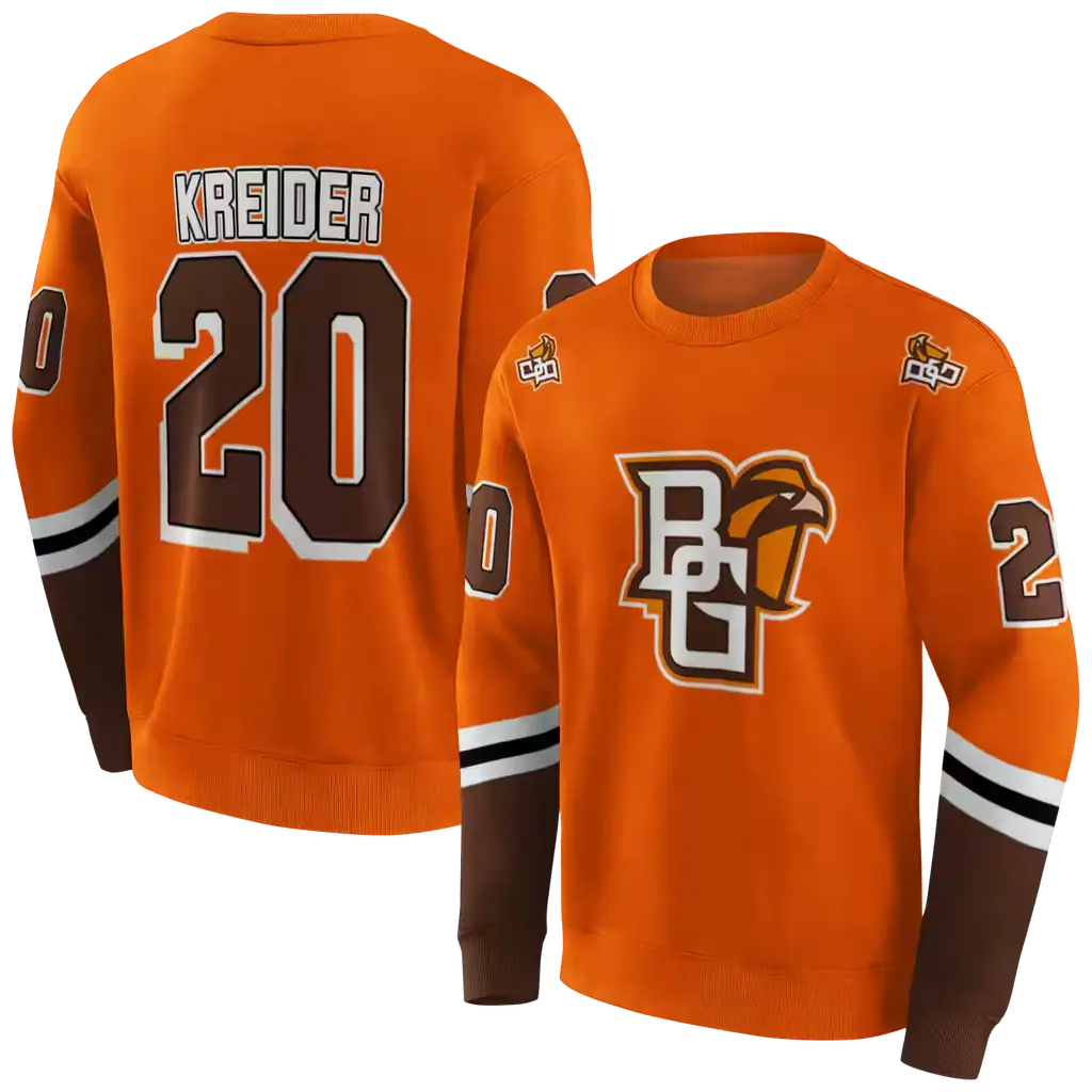 customized bowling green falcons striped sleeves orange hoodie premium grade customized bowling green falcons striped sleeves orange hoodie premium grade