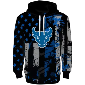 customized buffalo bulls distressed flag royal blue black hoodie best selling