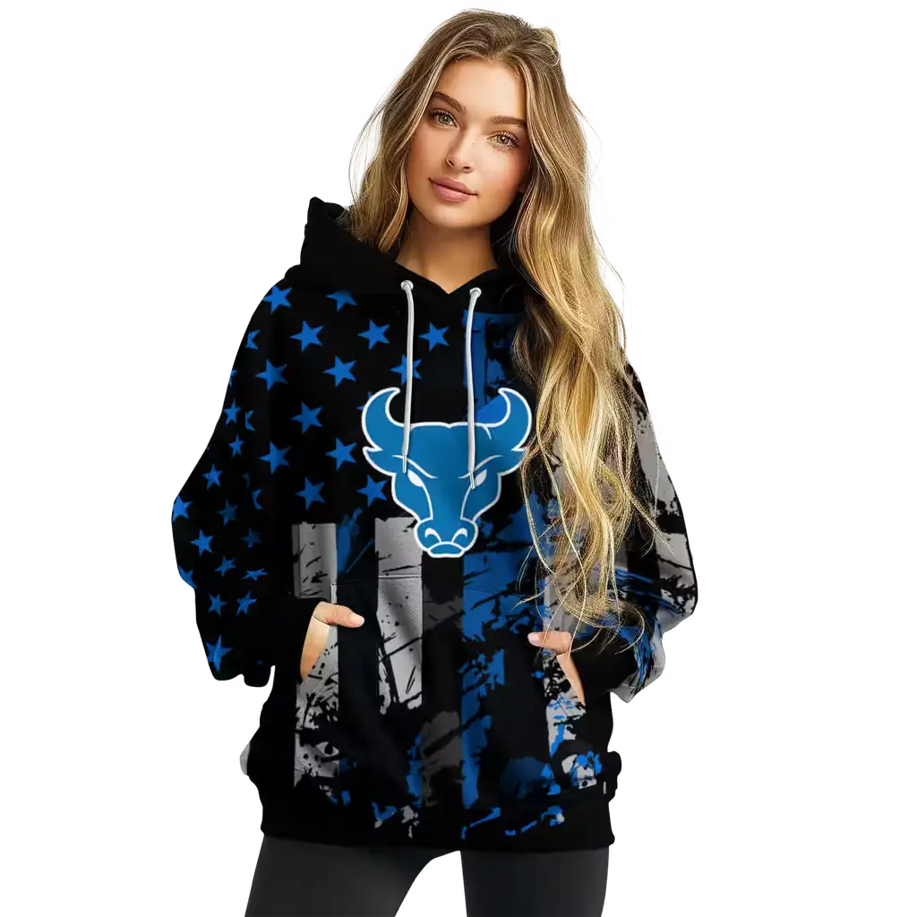 customized buffalo bulls distressed flag royal blue black hoodie high quality customized buffalo bulls distressed flag royal blue black hoodie high quality