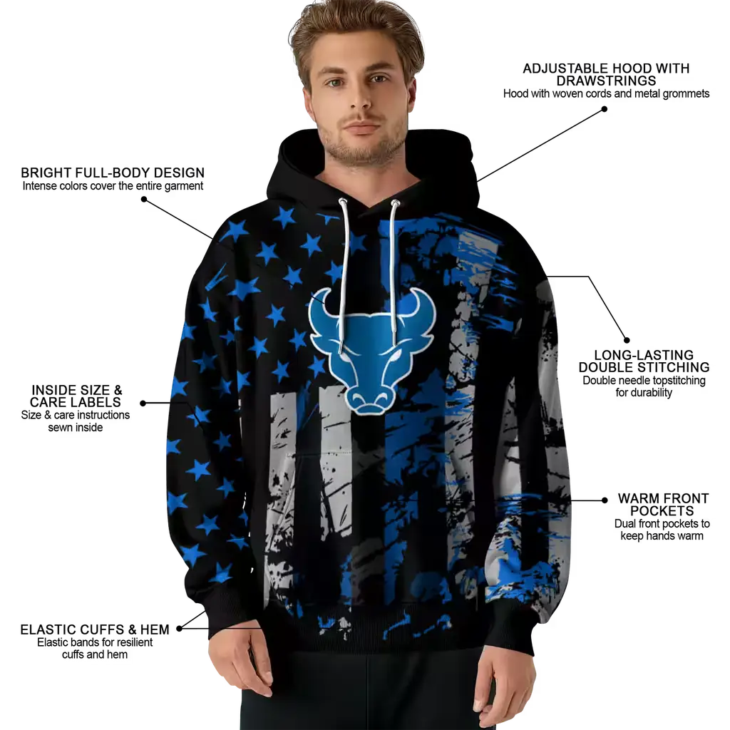 customized buffalo bulls distressed flag royal blue black hoodie latest model customized buffalo bulls distressed flag royal blue black hoodie latest model