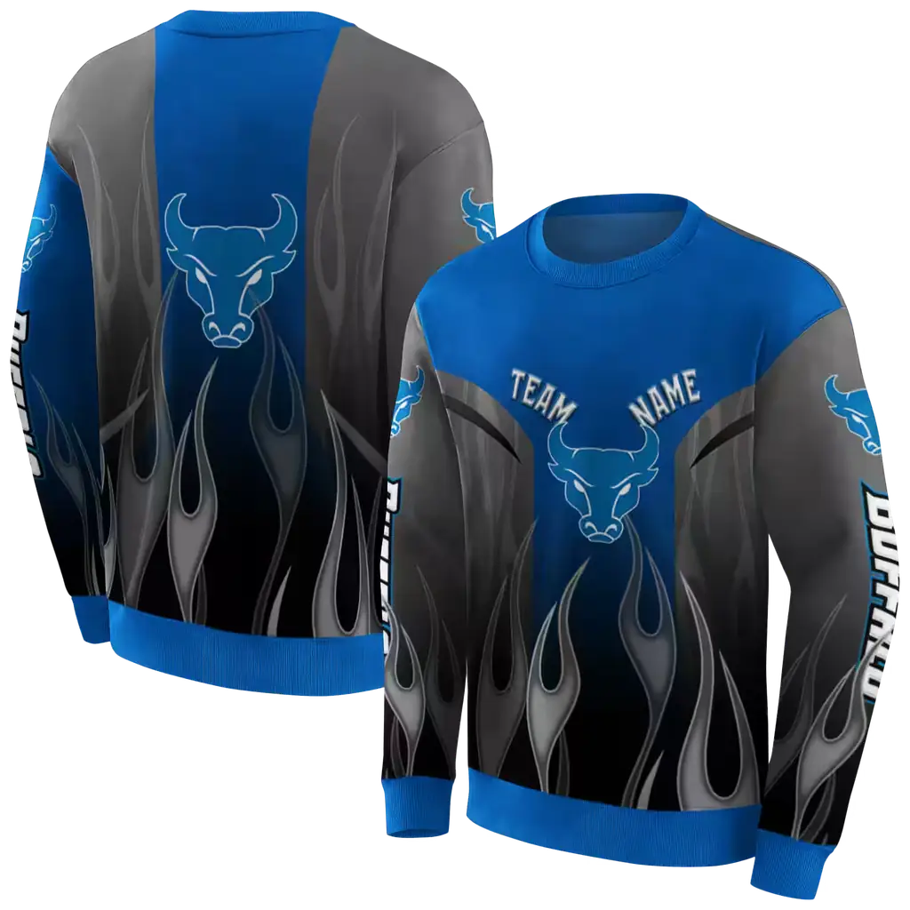 customized buffalo bulls flame design royal blue hoodie premium grade customized buffalo bulls flame design royal blue hoodie premium grade
