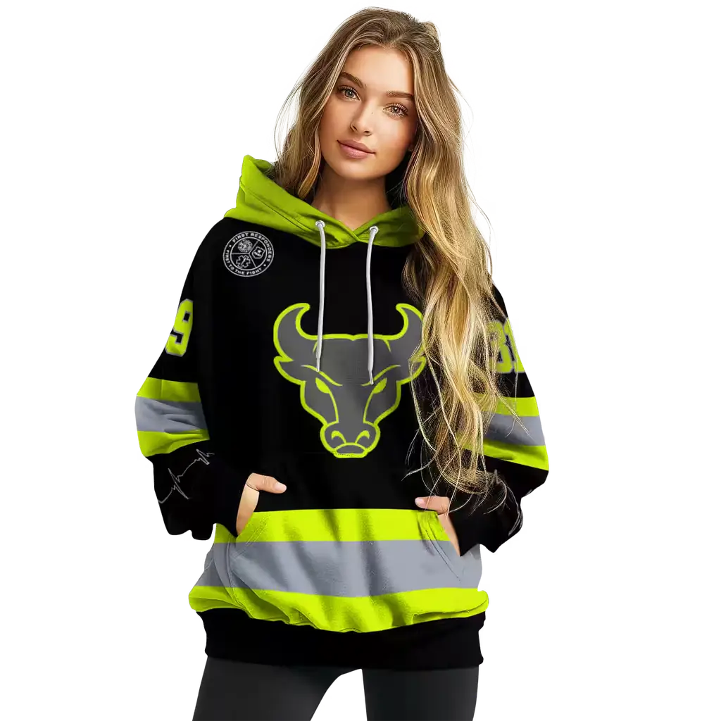 customized buffalo bulls safety motif black neon green hoodie high quality customized buffalo bulls safety motif black neon green hoodie high quality