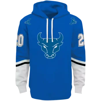 customized buffalo bulls striped sleeves royal blue hoodie best selling