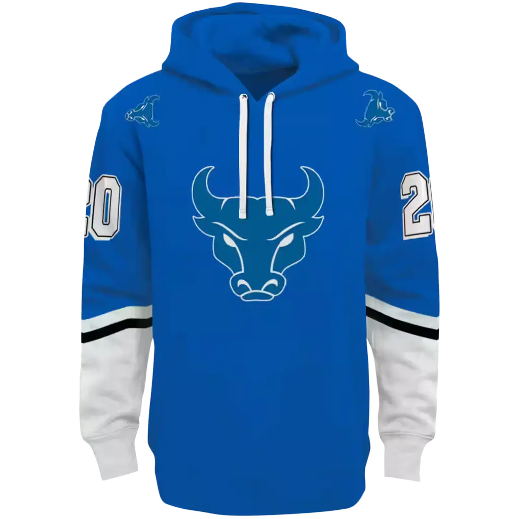 customized buffalo bulls striped sleeves royal blue hoodie best selling customized buffalo bulls striped sleeves royal blue hoodie best selling