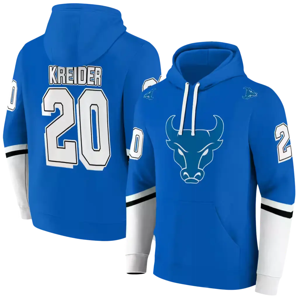 customized buffalo bulls striped sleeves royal blue hoodie fashion forward customized buffalo bulls striped sleeves royal blue hoodie fashion forward