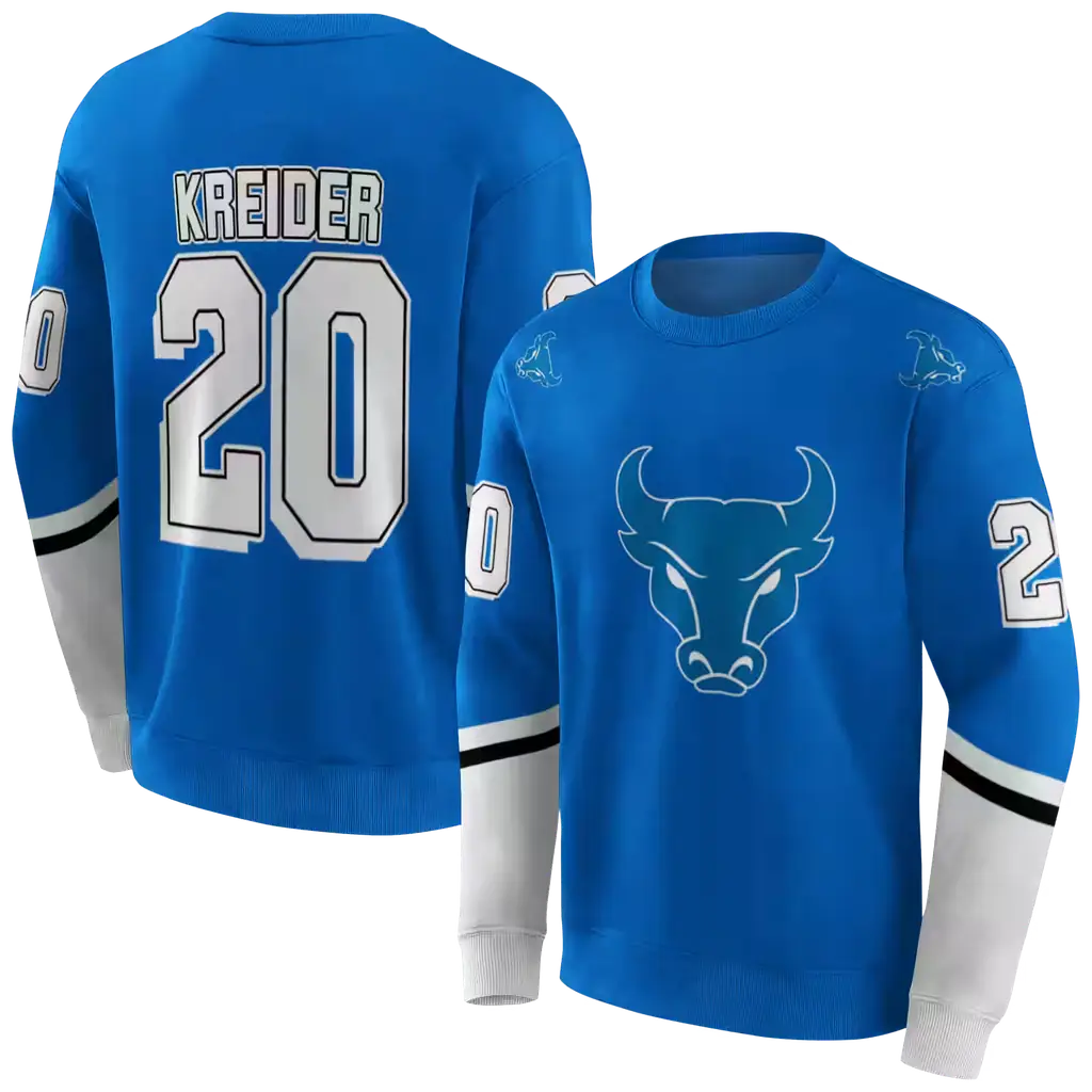 customized buffalo bulls striped sleeves royal blue hoodie premium grade customized buffalo bulls striped sleeves royal blue hoodie premium grade