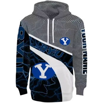 customized byu cougars hexagonal mesh blue black gray hoodie best selling