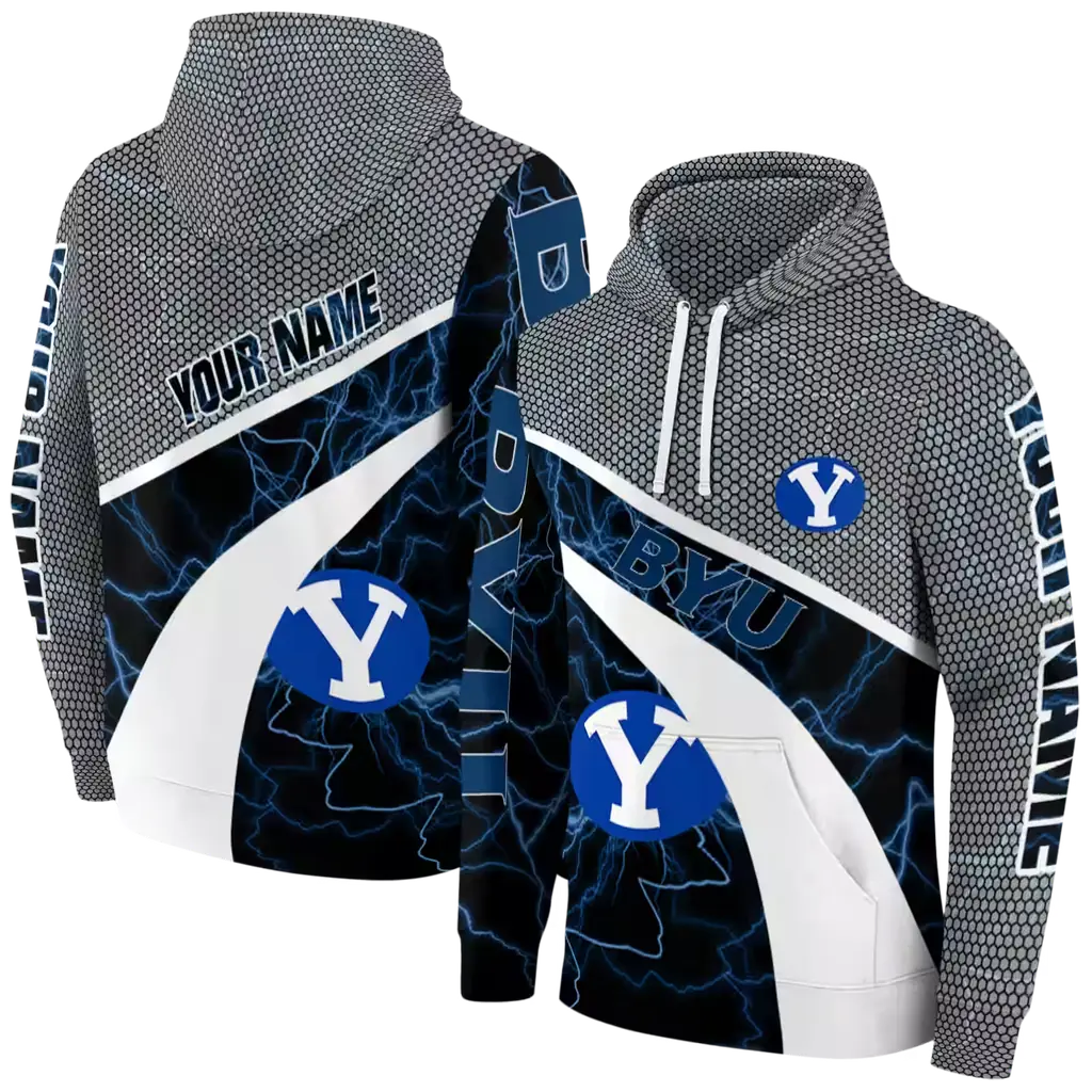 customized byu cougars hexagonal mesh blue black gray hoodie fashion forward customized byu cougars hexagonal mesh blue black gray hoodie fashion forward
