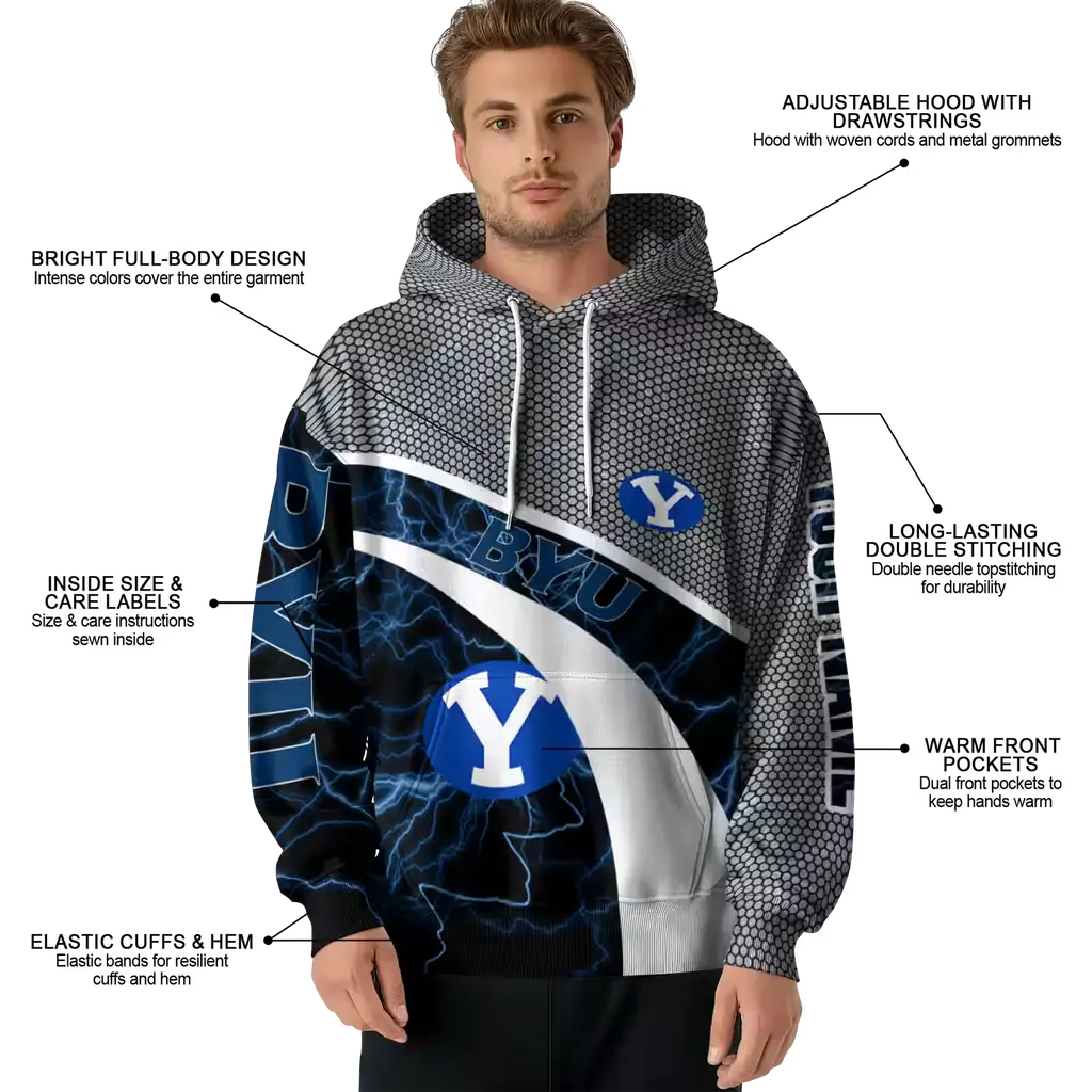 customized byu cougars hexagonal mesh blue black gray hoodie latest model customized byu cougars hexagonal mesh blue black gray hoodie latest model