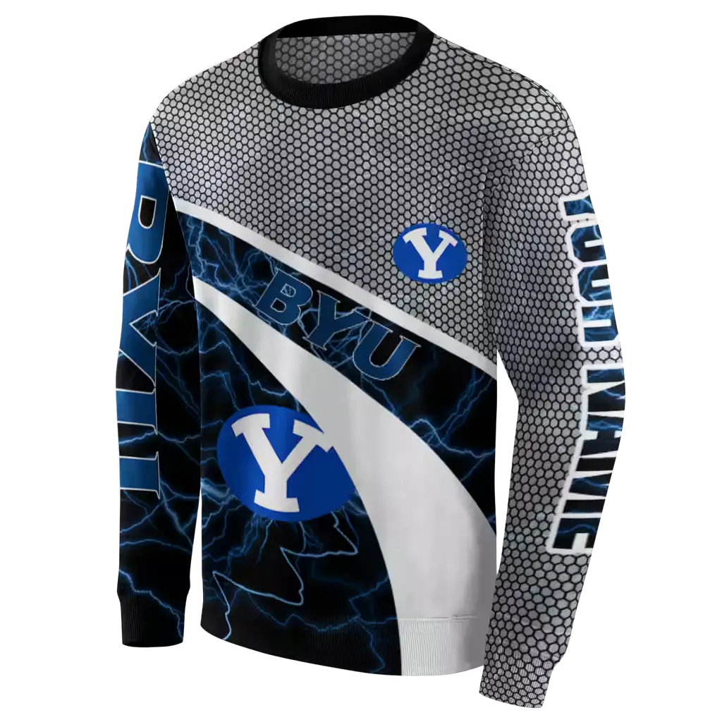 customized byu cougars hexagonal mesh blue black gray hoodie new arrival customized byu cougars hexagonal mesh blue black gray hoodie new arrival