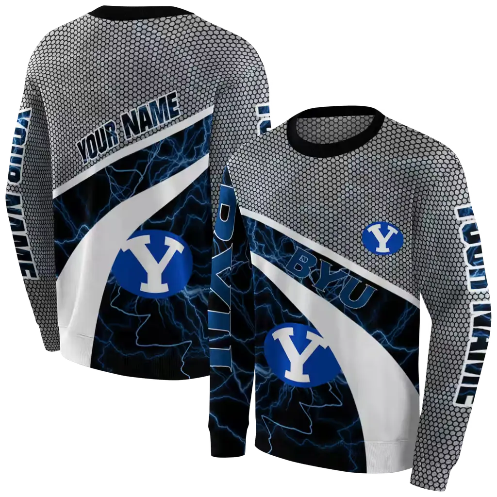 customized byu cougars hexagonal mesh blue black gray hoodie premium grade customized byu cougars hexagonal mesh blue black gray hoodie premium grade