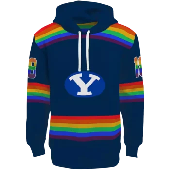 customized byu cougars rainbow stripes blue hoodie best selling