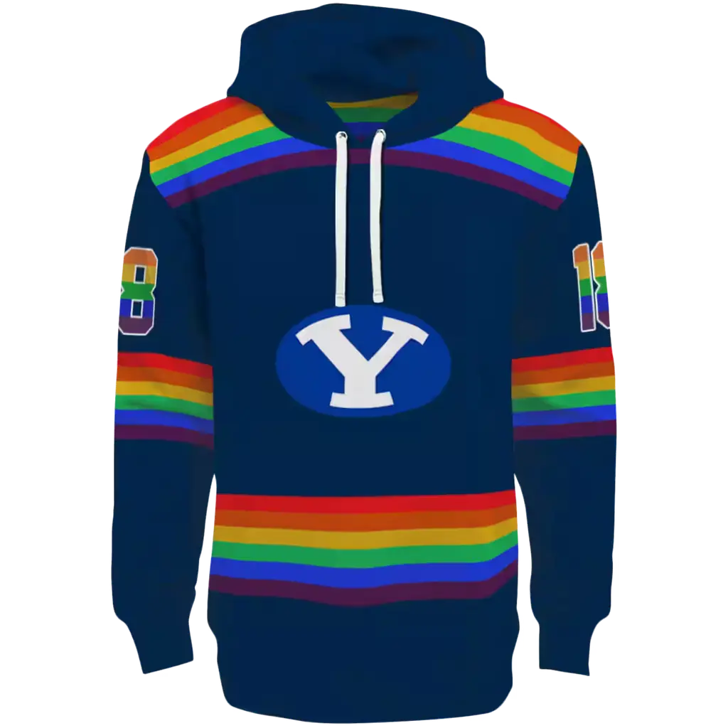 customized byu cougars rainbow stripes blue hoodie best selling customized byu cougars rainbow stripes blue hoodie best selling