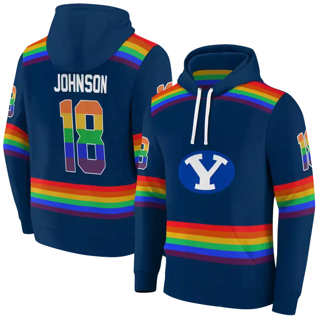 customized byu cougars rainbow stripes blue hoodie fashion forward customized byu cougars rainbow stripes blue hoodie fashion forward