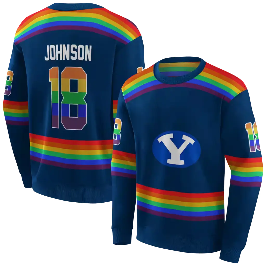 customized byu cougars rainbow stripes blue hoodie premium grade customized byu cougars rainbow stripes blue hoodie premium grade
