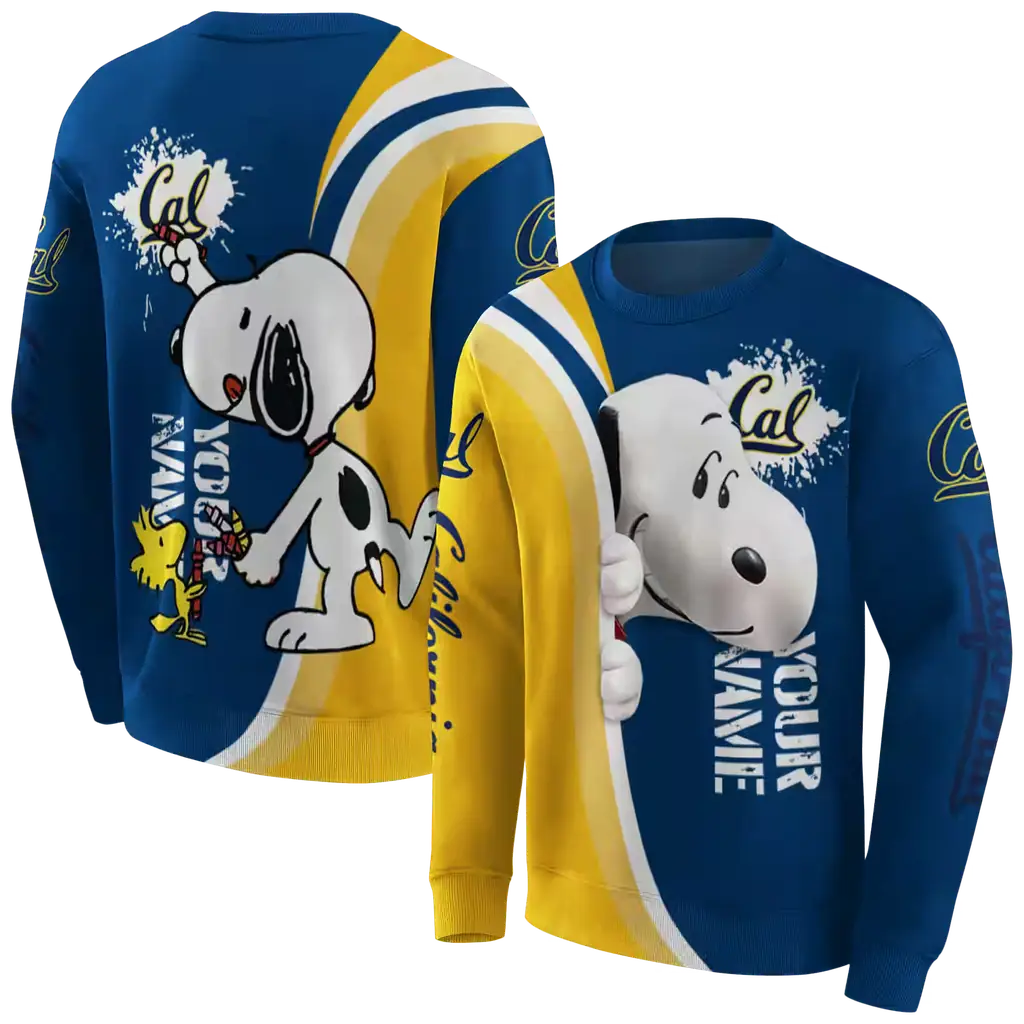 customized california golden bears peeking snoopy blue hoodie premium grade customized california golden bears peeking snoopy blue hoodie premium grade