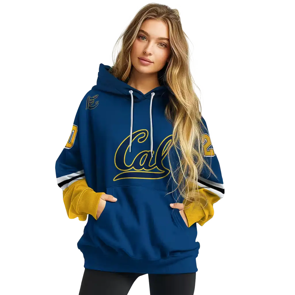 customized california golden bears striped sleeves blue hoodie high quality customized california golden bears striped sleeves blue hoodie high quality