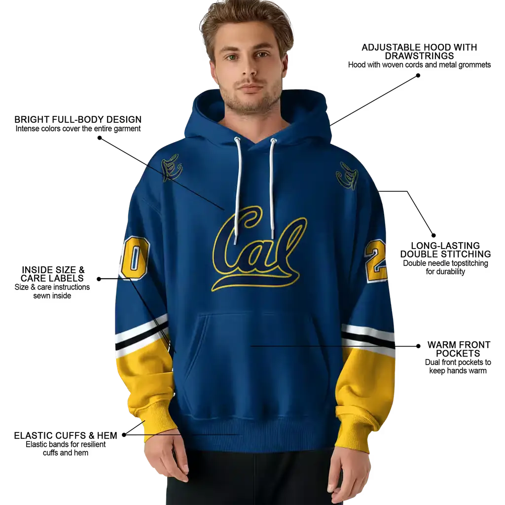 customized california golden bears striped sleeves blue hoodie latest model customized california golden bears striped sleeves blue hoodie latest model