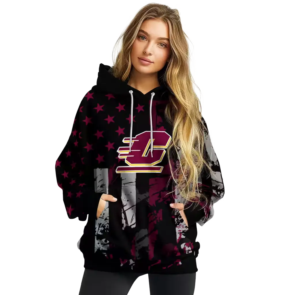 customized central michigan chippewas distressed flag maroon black hoodie high quality customized central michigan chippewas distressed flag maroon black hoodie high quality
