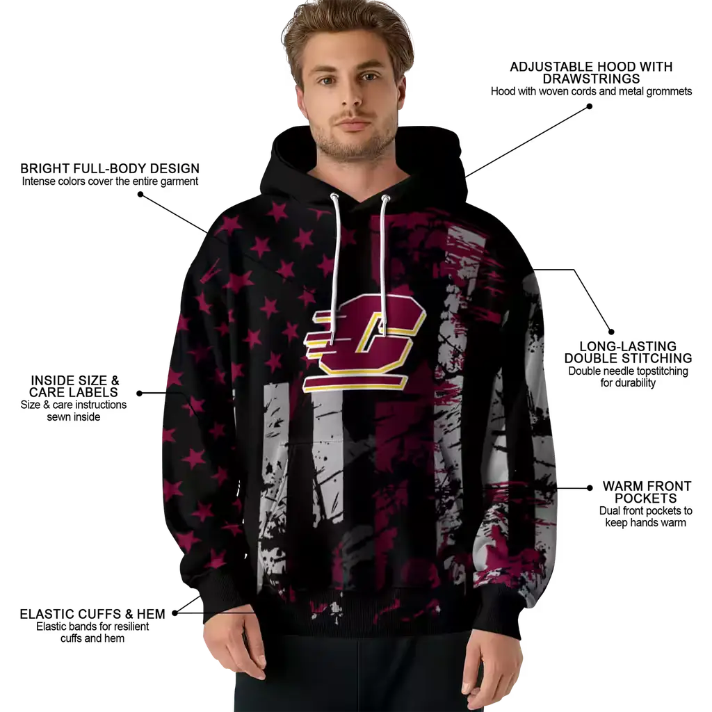 customized central michigan chippewas distressed flag maroon black hoodie latest model customized central michigan chippewas distressed flag maroon black hoodie latest model