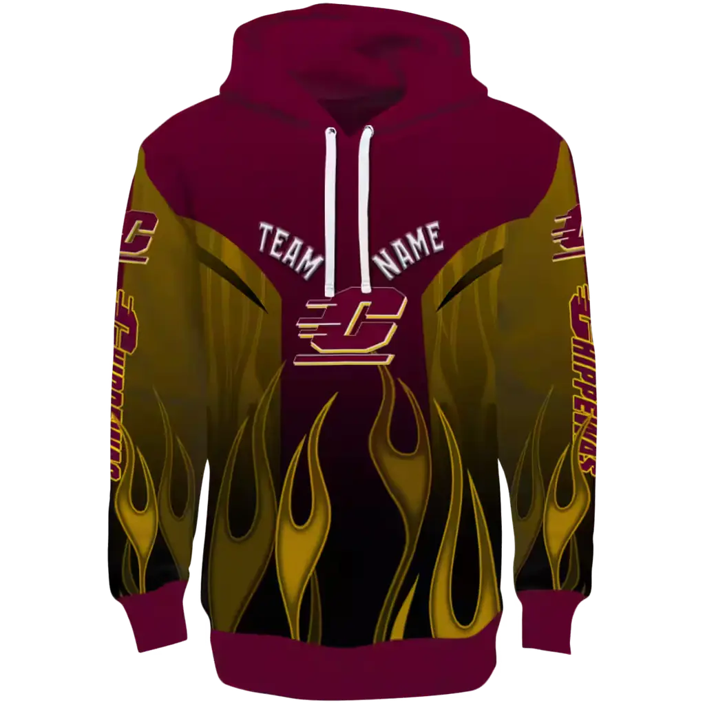 customized central michigan chippewas flame design maroon hoodie best selling customized central michigan chippewas flame design maroon hoodie best selling
