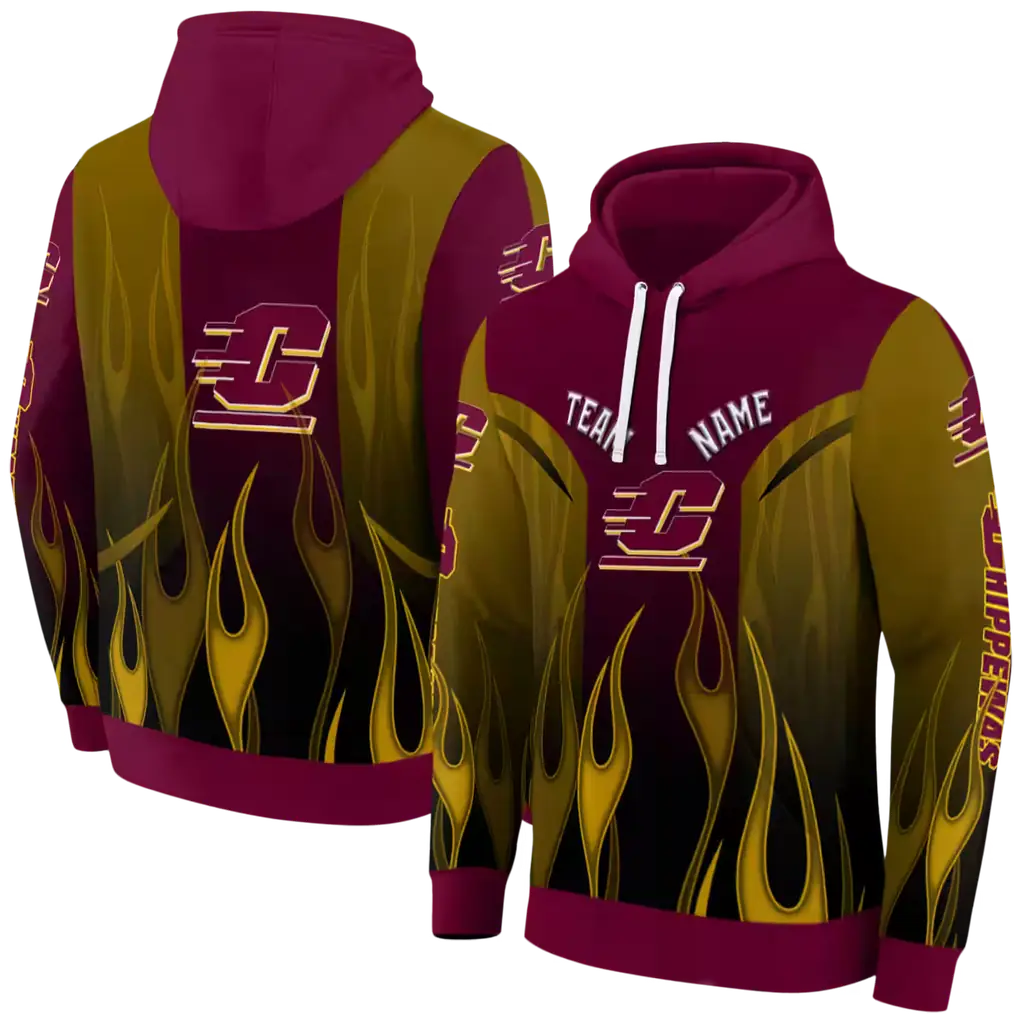 customized central michigan chippewas flame design maroon hoodie fashion forward customized central michigan chippewas flame design maroon hoodie fashion forward