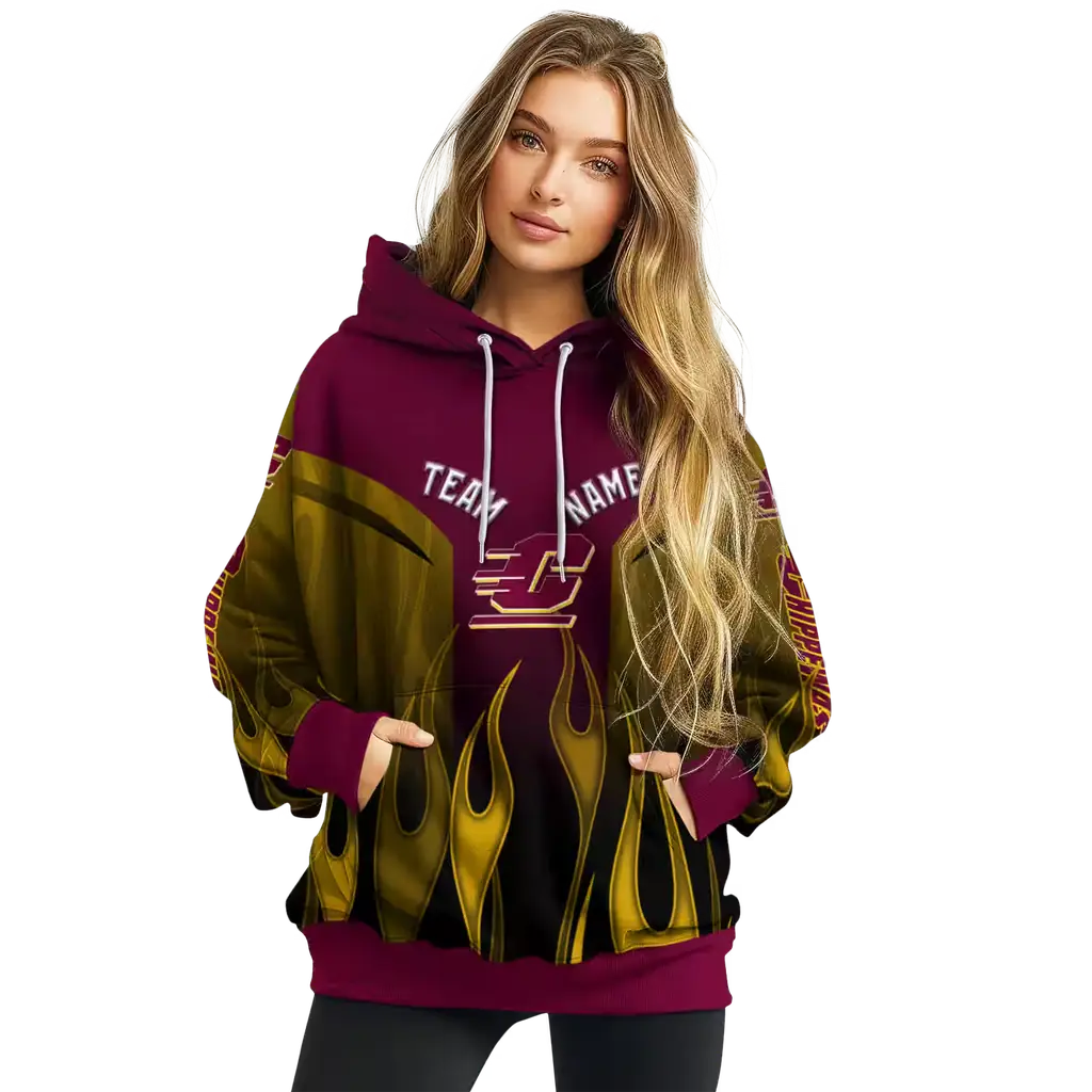 customized central michigan chippewas flame design maroon hoodie high quality customized central michigan chippewas flame design maroon hoodie high quality