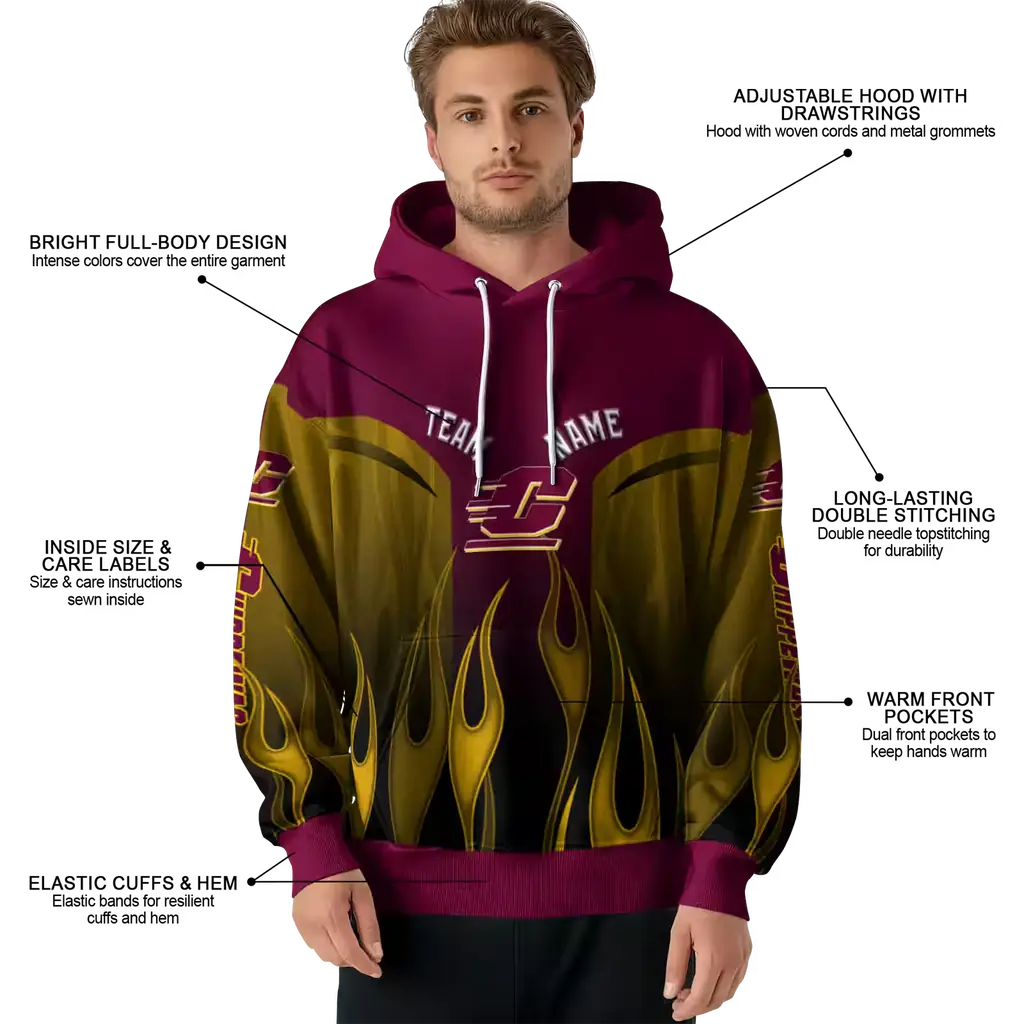 customized central michigan chippewas flame design maroon hoodie latest model customized central michigan chippewas flame design maroon hoodie latest model