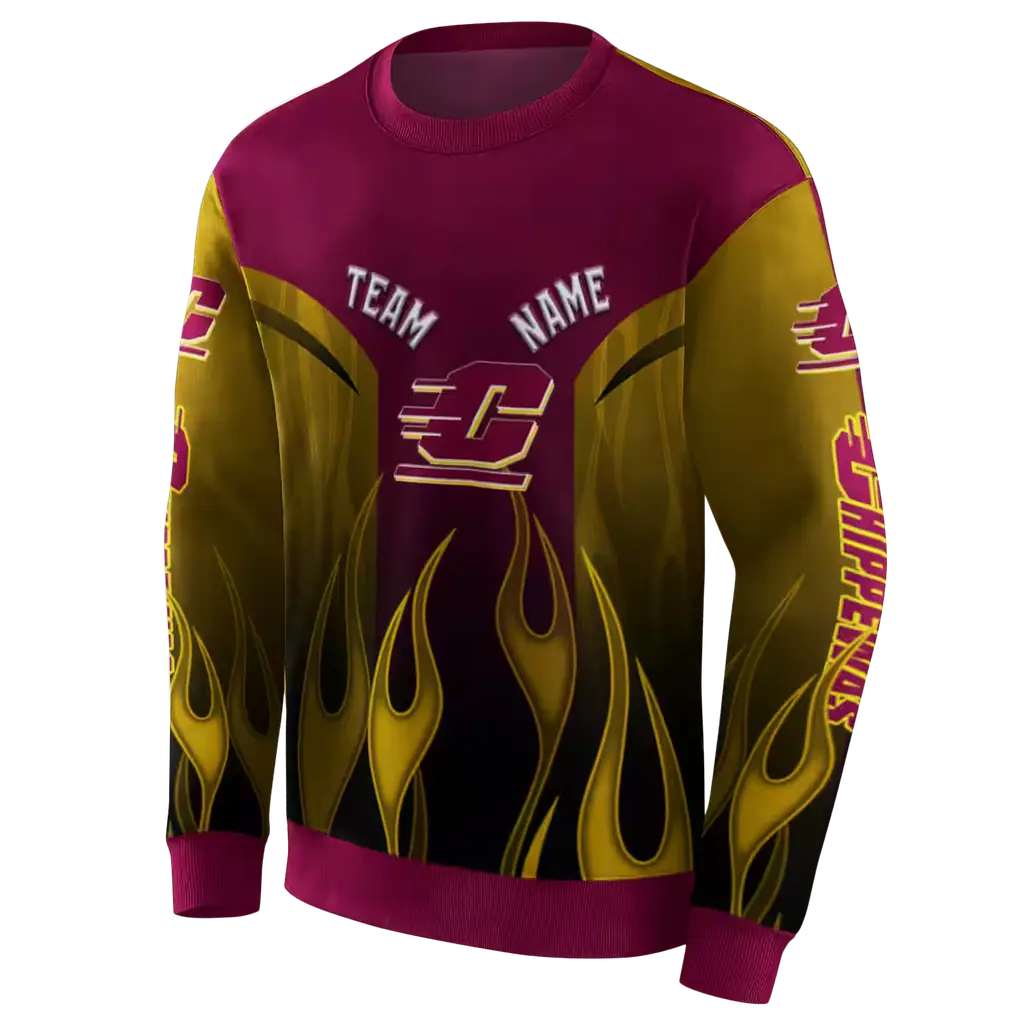 customized central michigan chippewas flame design maroon hoodie new arrival customized central michigan chippewas flame design maroon hoodie new arrival