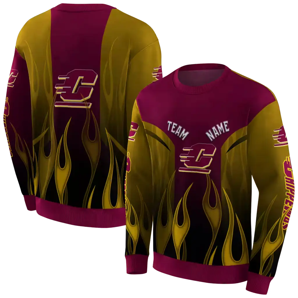 customized central michigan chippewas flame design maroon hoodie premium grade customized central michigan chippewas flame design maroon hoodie premium grade