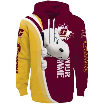 customized central michigan chippewas peeking snoopy maroon hoodie best selling
