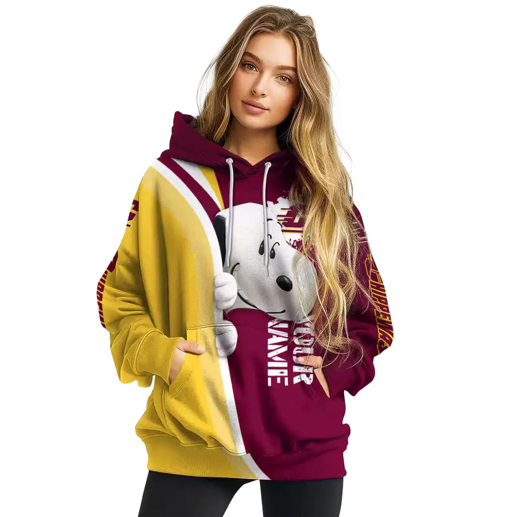 customized central michigan chippewas peeking snoopy maroon hoodie high quality customized central michigan chippewas peeking snoopy maroon hoodie high quality